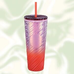 NWOT Starbucks Venti Sunrise Swirl Cold Cup (24 oz) Red and Purple,‎ Straw + Cup